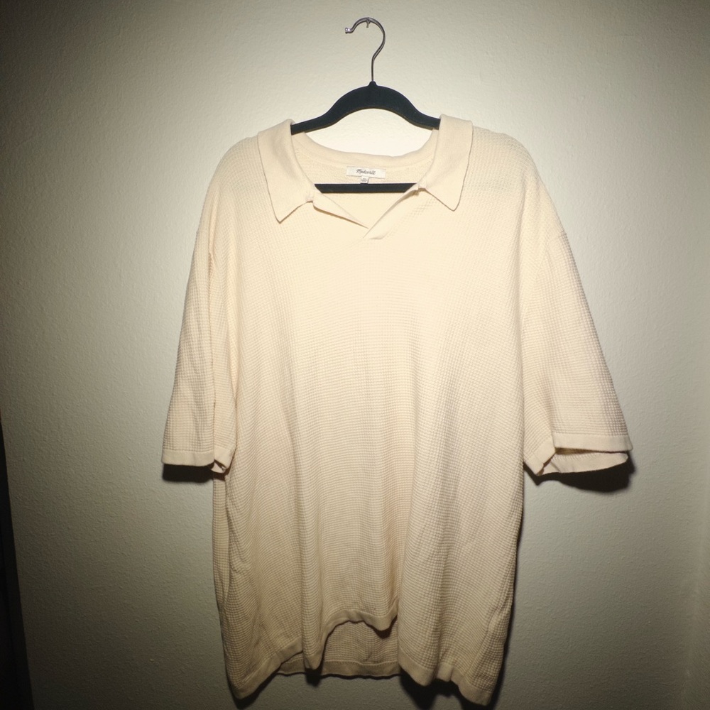Hyfve Waffle Knit Cream Polo Shirt